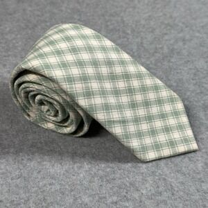 The Tie Bar Green Cream Plaid Cotton Skinny Tie Preppy Mens 58x2.5 in Spring